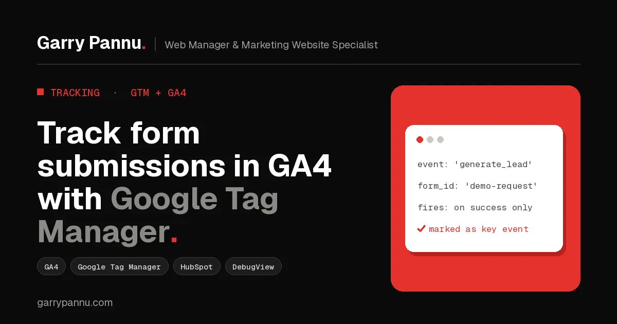 Cover: GA4 form submission tracking with Google Tag Manager